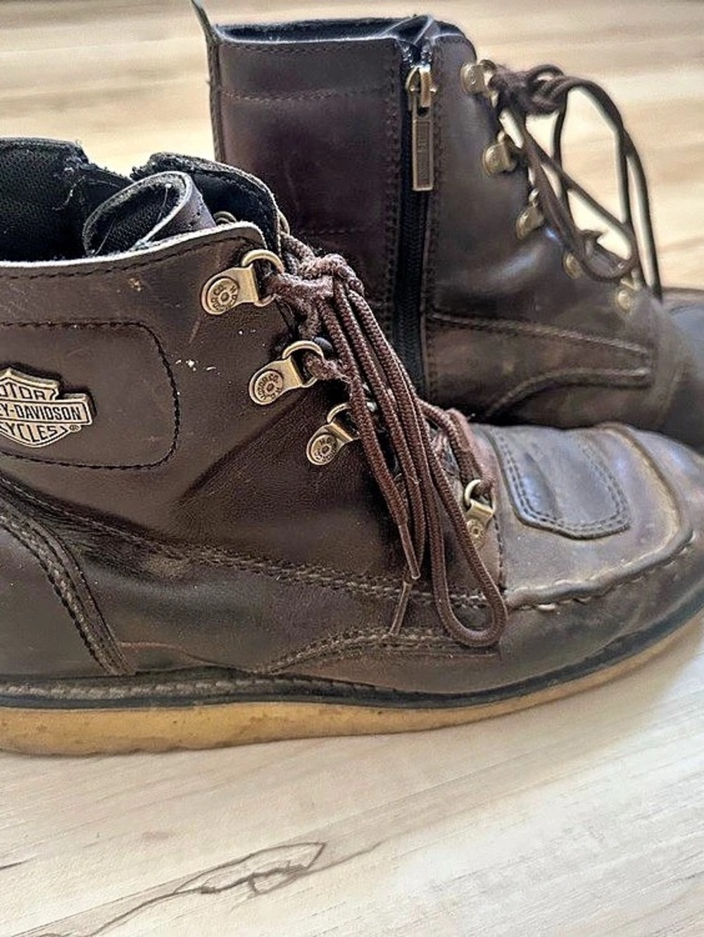 Harley Davidson Men’s 9M Brown Leather Motorcycle Boots Side Zip Moc Toe Biker